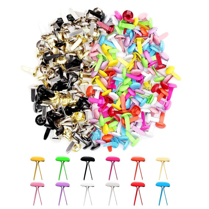 Benvo 300Pcs Mini Brads 8x13mm Small Round Split Pins Brass Metal Paper Fasteners Pastel Brads 12 Colors Random Mixed for Scrapbooking Art DIY Craft Paper Project - Image 1