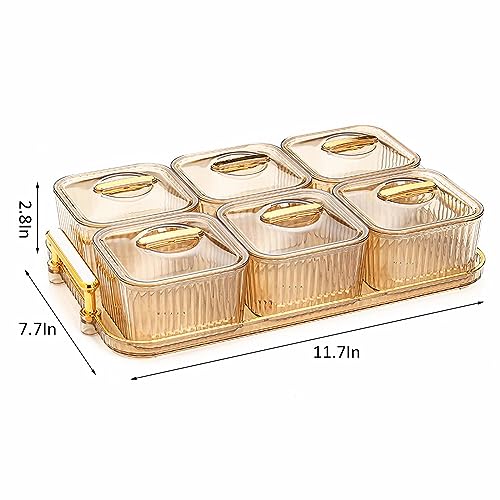 WUWEOT Nut and Candy Serving Tray, Divided Snack Serving Bowls, Plastic Compartment Appetizer Food Display Dish Platter with Lid Tray and Handle for Fruit Dessert Nuts Snacks Candy Chip Dip - Image 2