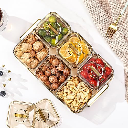 WUWEOT Nut and Candy Serving Tray, Divided Snack Serving Bowls, Plastic Compartment Appetizer Food Display Dish Platter with Lid Tray and Handle for Fruit Dessert Nuts Snacks Candy Chip Dip - Image 3