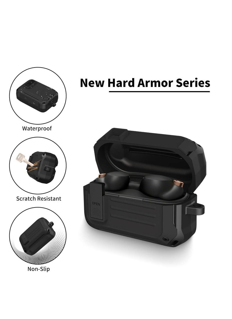 Secure Lock Case for Sony WF 1000XM4, Shock-Absorbing Protective Cover Military Armor Series Full-Body Scratch Resistant Hard Shell with Keychain (Black)
