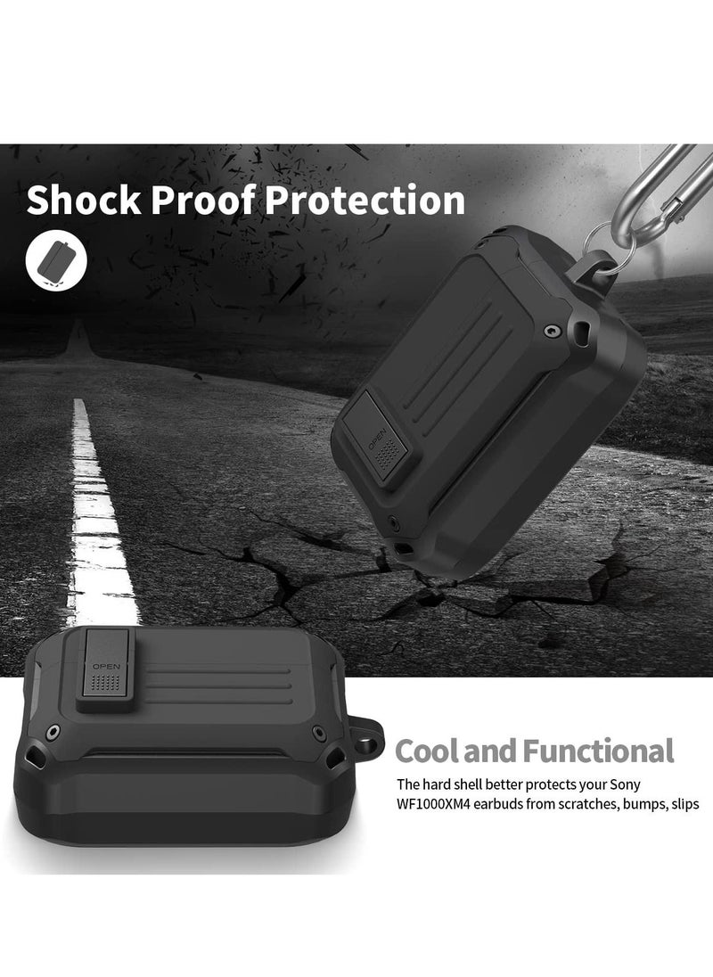 Secure Lock Case for Sony WF 1000XM4, Shock-Absorbing Protective Cover Military Armor Series Full-Body Scratch Resistant Hard Shell with Keychain (Black)