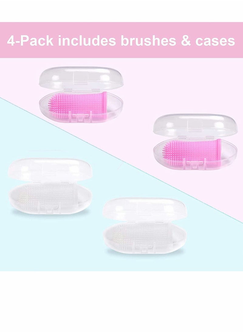 Dog Toothbrush for Dog Teeth Cleaning Dog Fingerbrush Toothbrush Dog Tooth Brushing Kit Set of 4 Dog Finger Toothbrush Pet Toothbrush Pink/Clear - Image 5