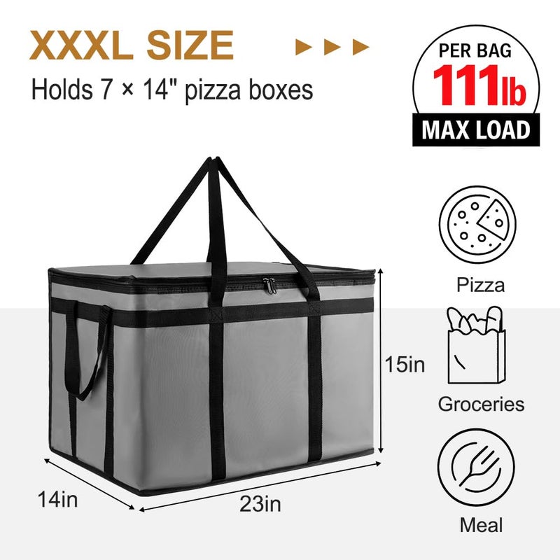 mosago XXXL Insulated Food Delivery Bag - Reusable Thermal Cooler Grocery Bags for Catering & Delivery, Pizza Carrier for Events, Large Capacity Bag Keeps Food Hot/Cold for Shopping, Commercial (Gray, 1PK) - Image 2