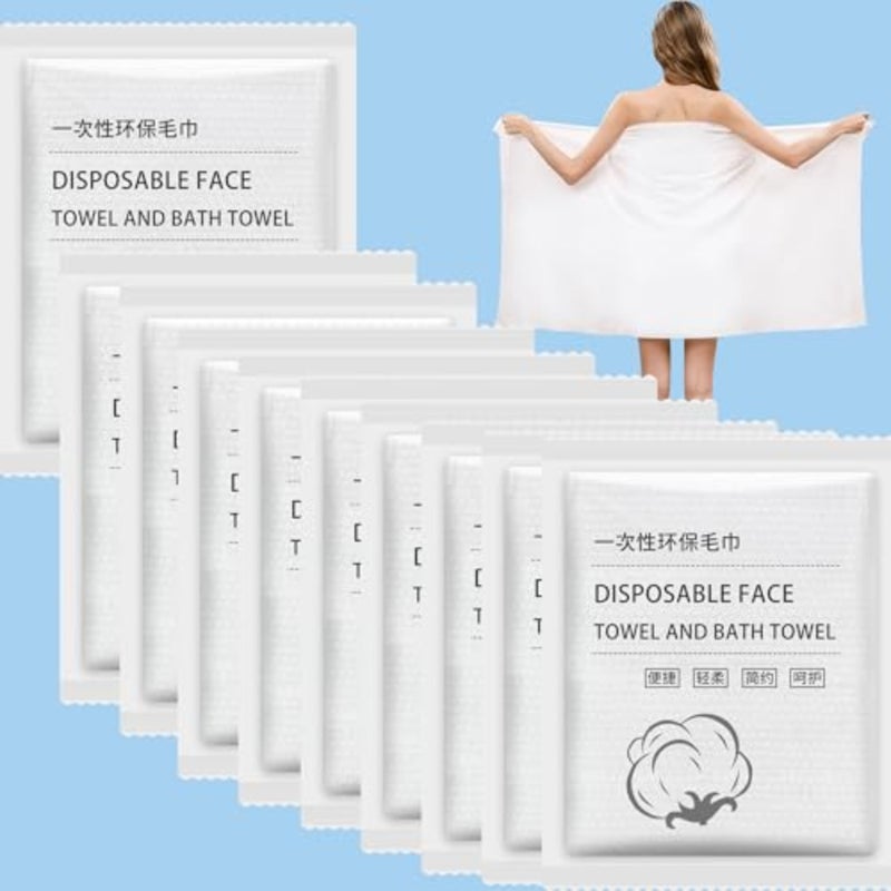 Disposable Bath Towel, Pack of 10 - 140 x 70 cm, Disposable Hand Towel, Disposable Washcloth, Travel Towel, Disposable Towels, Refreshing Towels for Adults, Hiking, Kitchen, Home - Image 1