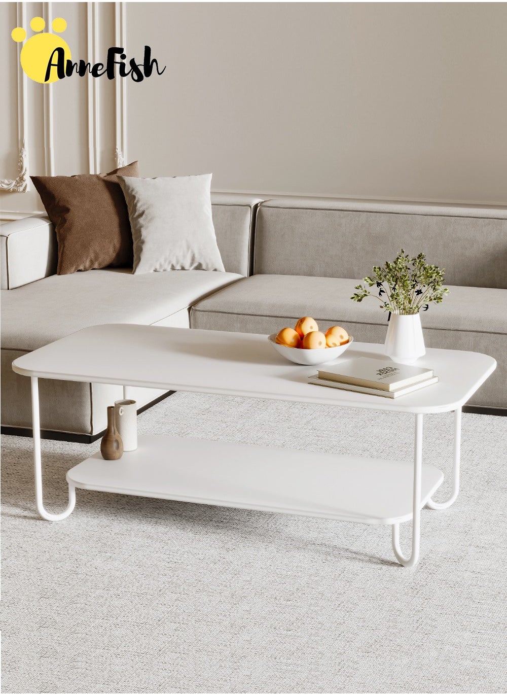 120*60*41.5cm Coffee Table With Double Layer MDF With Large Storage Capacity Open Shelf For Home Living Room White 