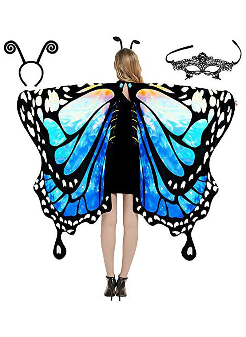 AUTOYSUR - Butterfly Wing Cape Shawl with Lace Mask and Black Velvet Antenna Headband Adult Women Costume Accessory - Image 1