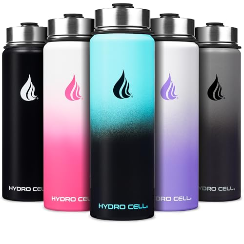 HYDRO CELL Stainless Steel Insulated Water Bottle with Straw For Cold Hot Drinks Metal Vacuum Flask with Screw Cap and Modern Leakproof Sport Thermos for Adults TealBlack 24oz