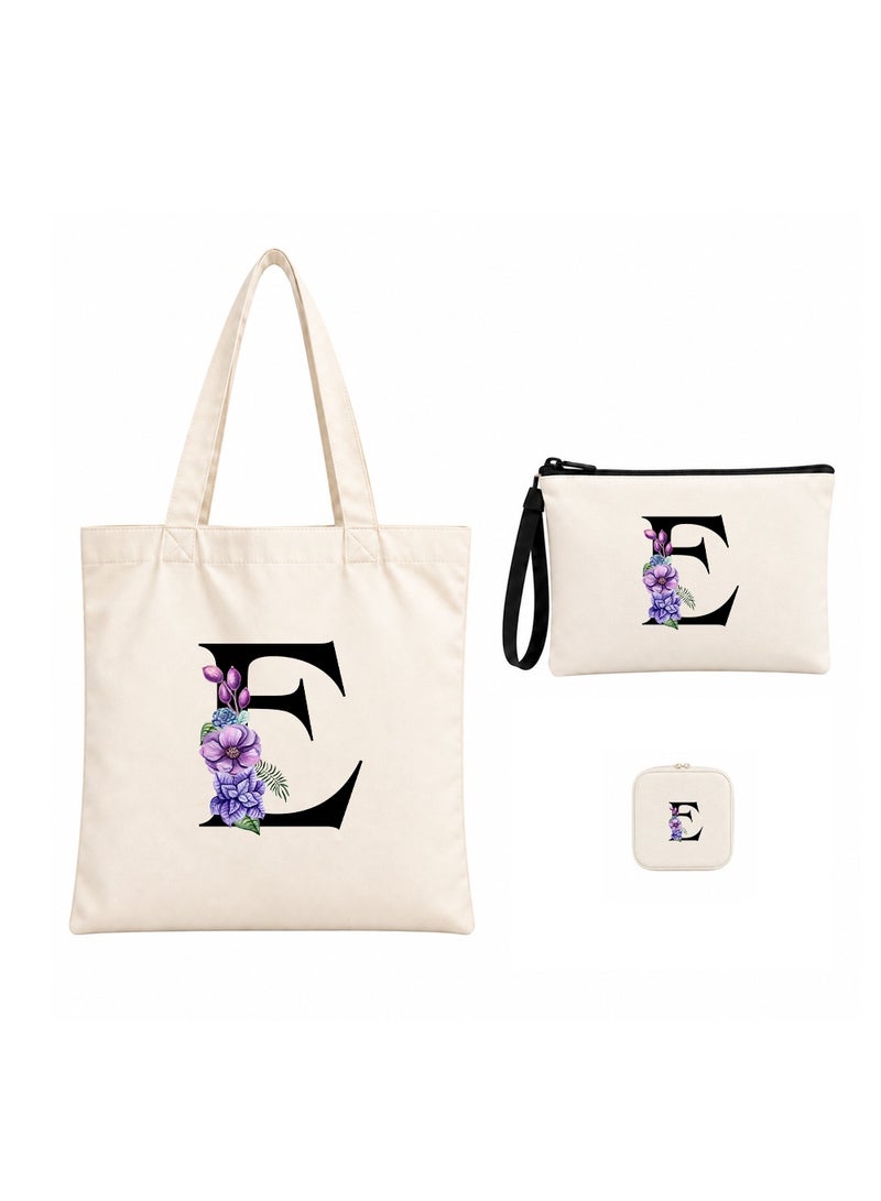 برينت شوب فور مي مجموعة هدايا (حرف مزين بالزهور): حقيبة تسوق (Tote Bag) + حقيبة صغيرة (Pouch) + علبة مجوهرات (3 في 1) - Image 1