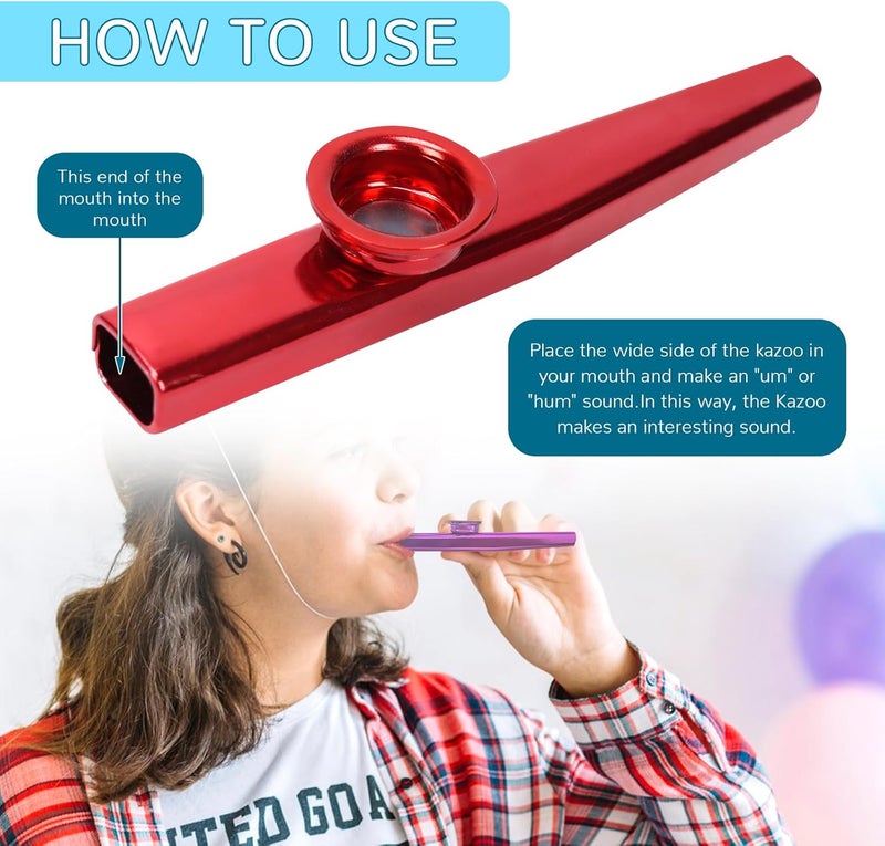 Bercoor 10 PCS Kazoos Musical Instruments, Metal Kazoos with 18 Flute Membranes for Music Lover Beginners Kids Gift Price Party Favor Gift Bag Fillers - Image 5
