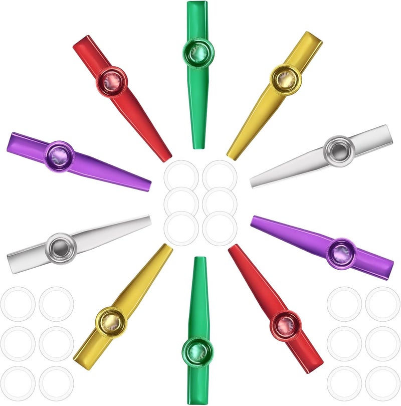 Bercoor 10 PCS Kazoos Musical Instruments, Metal Kazoos with 18 Flute Membranes for Music Lover Beginners Kids Gift Price Party Favor Gift Bag Fillers - Image 1