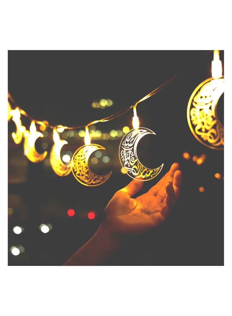 هلالفل أضواء سلسلة LED على شكل هلال مضيء | أضواء ذهبية خرافية لرمضان والعيد وحفلات الزفاف | تعمل بالبطارية | ديكور منزلي وغرفة نوم | ديكور إسلامي داخلي وخارجي - Image 2