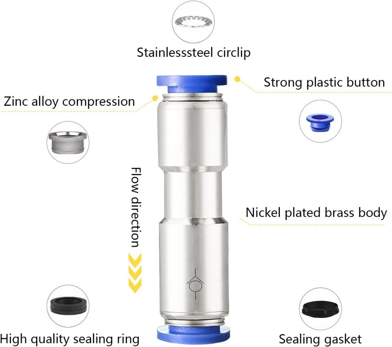 Yoebor Metalwork Nickel Plated Brass & Plastic Push to Connect Inline Check Valve Union Fitting, 10mm Tube OD (Pack of 2) - Image 5
