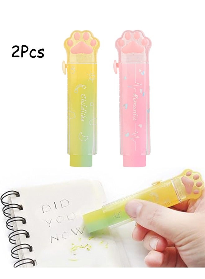 Generic 2Pcs Sliding Retractable Pencil Erasers with Cat Paw Plastic Sleeve Jelly Erasers No Marks Or Bebris Left Modified Or Wiped for School Office Clean Erase Erasers for Kids(Gradient Color)  - Image 1