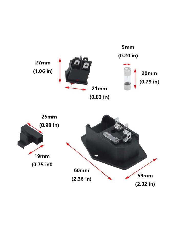 Antrader 6pcs Inlet Module Plug Male Power Socket with 5A Fuse Switch 10A 250V 3 Pin IEC320 C14 - Image 2