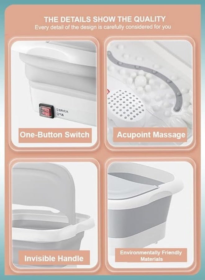 Maxtop Foldable foot spa with heating bubbles, small foot massage bath, pedicure bath for relieving fatigue and body tension, gray and white, electrically powered - Image 5