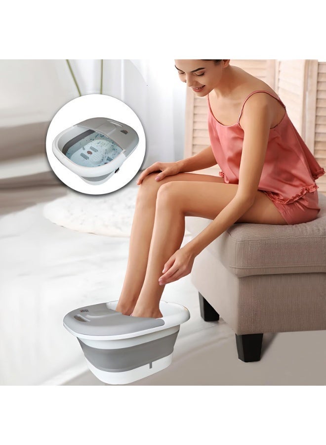 Maxtop Foldable foot spa with heating bubbles, small foot massage bath, pedicure bath for relieving fatigue and body tension, gray and white, electrically powered - Image 1