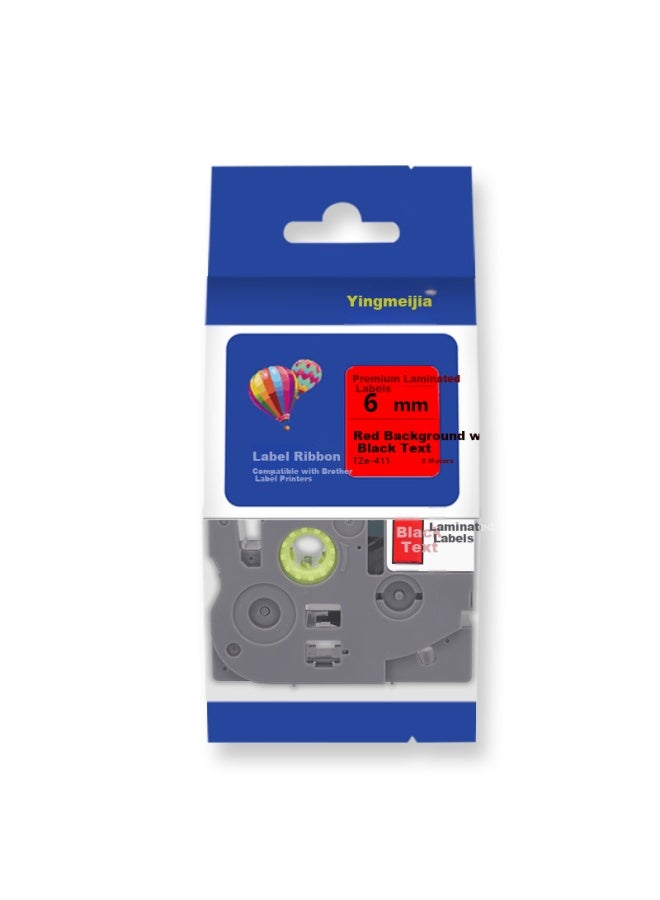 Yingmeijia Label Tape Compatible With Brother Label Printer 6mm Red Background Black Text Tze-411 Adhesive Label Printing Paper - Image 2