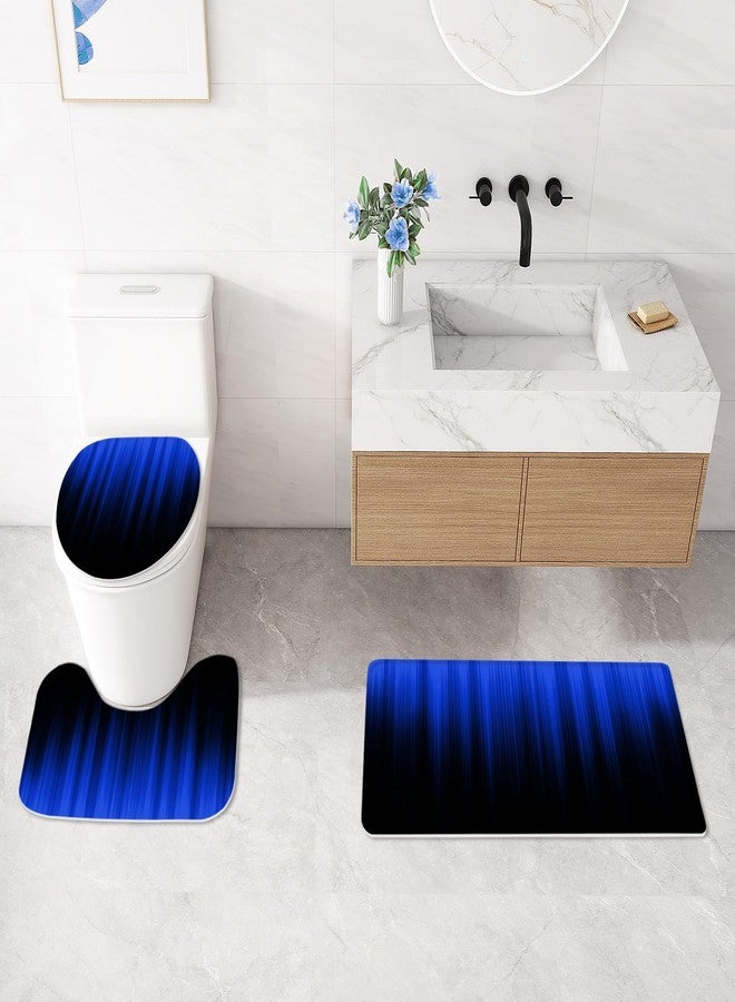 Litabel 4 Pcs Royal Blue and Black Gradient Shower Curtain Set with Rugs and Toilet Lid Cover, Modern Simple Waterproof Fabric Bathroom Set, Ombre Stripe Gothic Abstract Bathroom Decor Set Accessories - Image 4