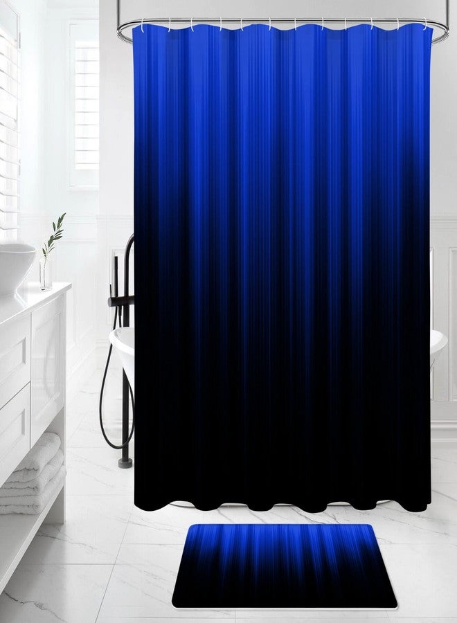 Litabel 4 Pcs Royal Blue and Black Gradient Shower Curtain Set with Rugs and Toilet Lid Cover, Modern Simple Waterproof Fabric Bathroom Set, Ombre Stripe Gothic Abstract Bathroom Decor Set Accessories - Image 3