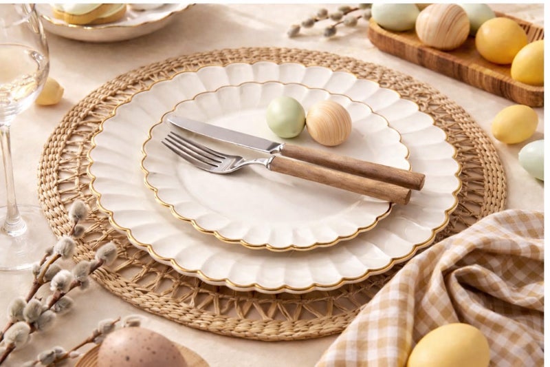 By Madee HEAVYWEIGHT 60 Pc Ivory Scalloped Easter Plastic Plates for Party with Gold Trim â€“ 30 Dinner & 30 Dessert Plates â€“ Elegant & Fancy for Wedding, Showers, Special Moments (30 Guests) - Image 3