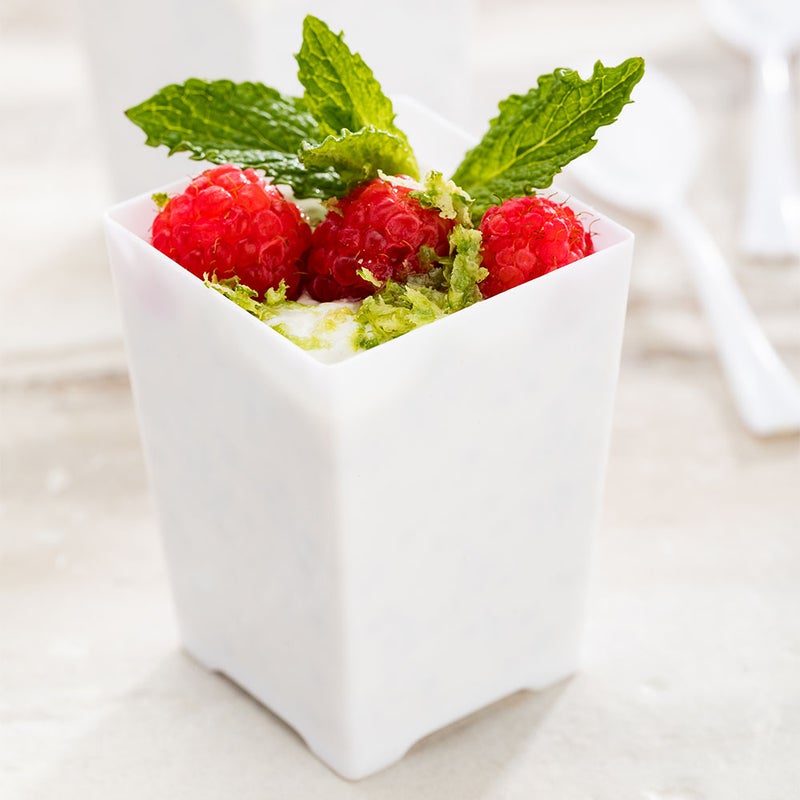 Restaurantware-4 Ounce Mini Dessert Cups, 100 Square Small Appetizer Cups - Tall, Heavy-Duty, White Plastic Disposable Parfait Cups, Serve Mousse, Puddings, Or Samples, For Weddings Or Parties - Image 3