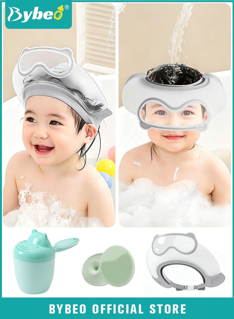 Bybeo 3 PCS Kids Bath Shampoo Set, Baby Shower Cap, Shower Cup with Hair Shampooing Brush for Toddlers, Toddler Hair Washing Shield, Adjustable Bath Hats for Kids, Silicone Visor Guard Shower Cap for Eye and Ear Protection - Image 1