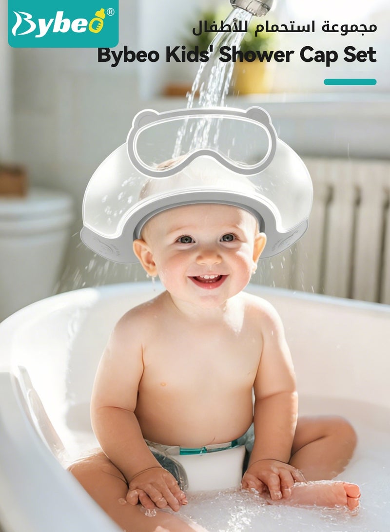 Bybeo 3 PCS Kids Bath Shampoo Set, Baby Shower Cap, Shower Cup with Hair Shampooing Brush for Toddlers, Toddler Hair Washing Shield, Adjustable Bath Hats for Kids, Silicone Visor Guard Shower Cap for Eye and Ear Protection - Image 2