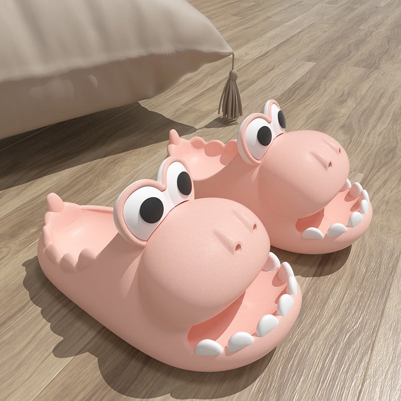 Cute Dinosaur Summer Slippers for Women Pink 