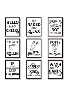 SYOSI 9 Pieces Bathroom Wall Art & Pictures Wall Decor, Vintage Bathroom Sign Bathroom Quotes and Sayings Art Prints Bathroom Posters for Wall Restroom Bathroom Decor Pictures Gift, Unframed  - Image 1