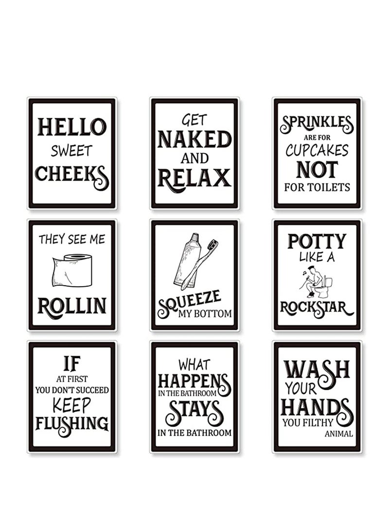 SYOSI 9 Pieces Bathroom Wall Art & Pictures Wall Decor, Vintage Bathroom Sign Bathroom Quotes and Sayings Art Prints Bathroom Posters for Wall Restroom Bathroom Decor Pictures Gift, Unframed  - Image 1