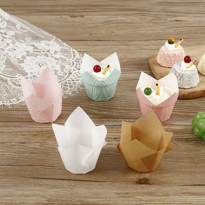 5039 Large Oil-Proof Roll-Up Paper Cup Tulip Cup Topper Hat High Temperature Cupcake Baking S Curled Mafen - Image 4