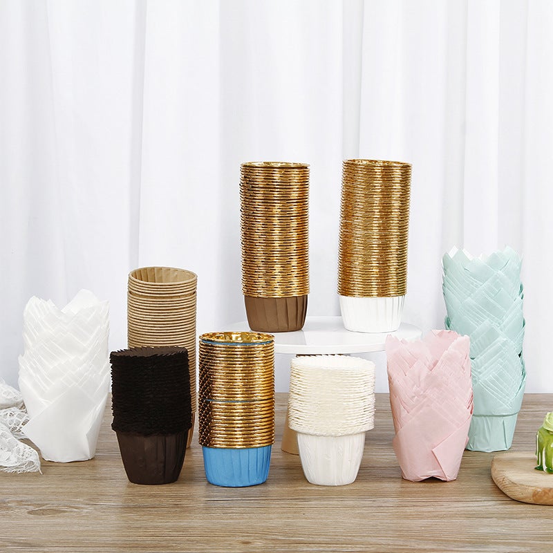 5039 Large Oil-Proof Roll-Up Paper Cup Tulip Cup Topper Hat High Temperature Cupcake Baking S Curled Mafen - Image 1