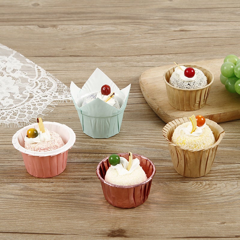 5039 Large Oil-Proof Roll-Up Paper Cup Tulip Cup Topper Hat High Temperature Cupcake Baking S Curled Mafen - Image 3