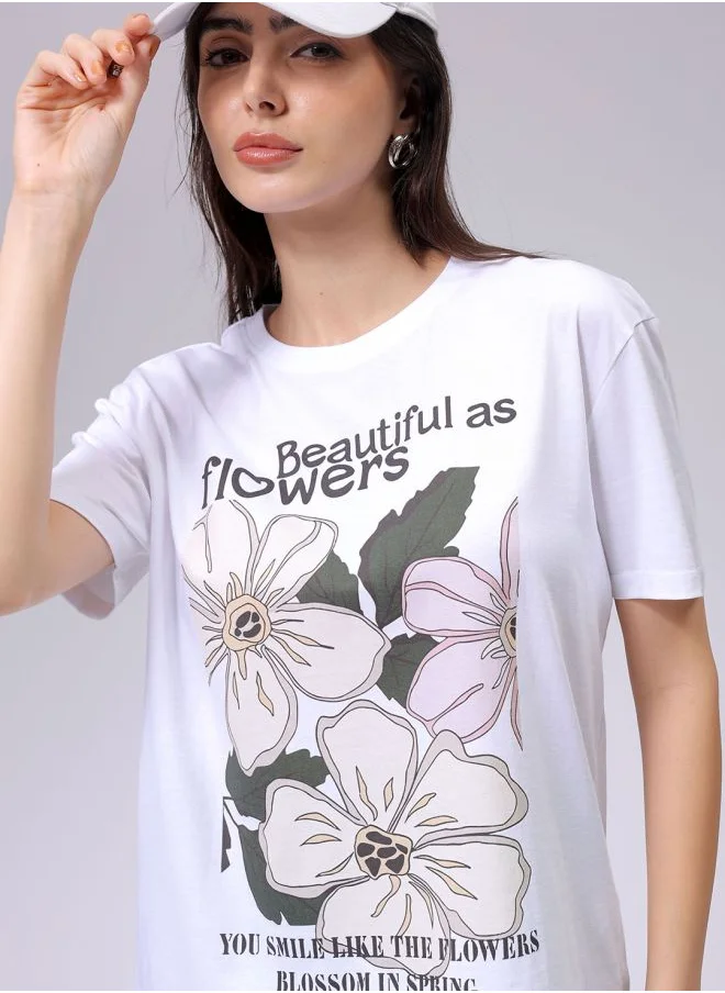 Freehand Women Relaxed Fit Solid Crew Neck T-Shirt