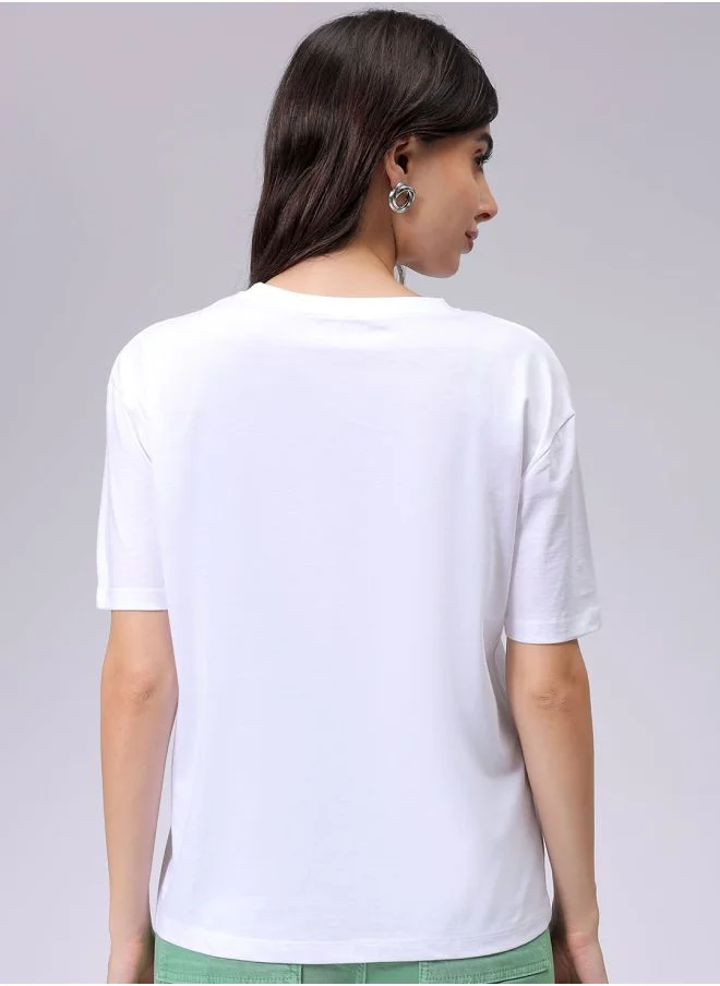 Freehand Women Relaxed Fit Solid Crew Neck T-Shirt