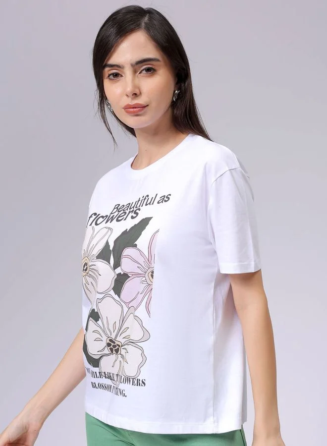 مرفوعة Women Relaxed Fit Solid Crew Neck T-Shirt