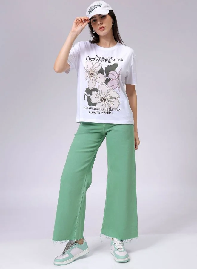 مرفوعة Women Relaxed Fit Solid Crew Neck T-Shirt