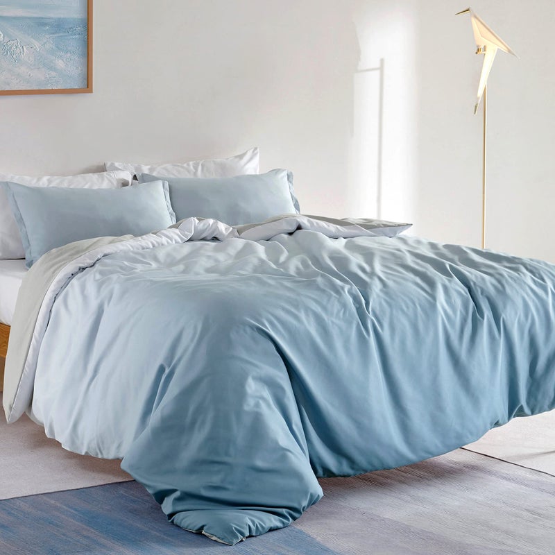SLEEP ZONE Bedding Duvet Cover Sets Printed Ombre Color 120gsm Ultra Soft Zipper Closure Corner Ties 3 Pieces Ombre Grey Blue King 104x90 inch  2 Pillow Shams