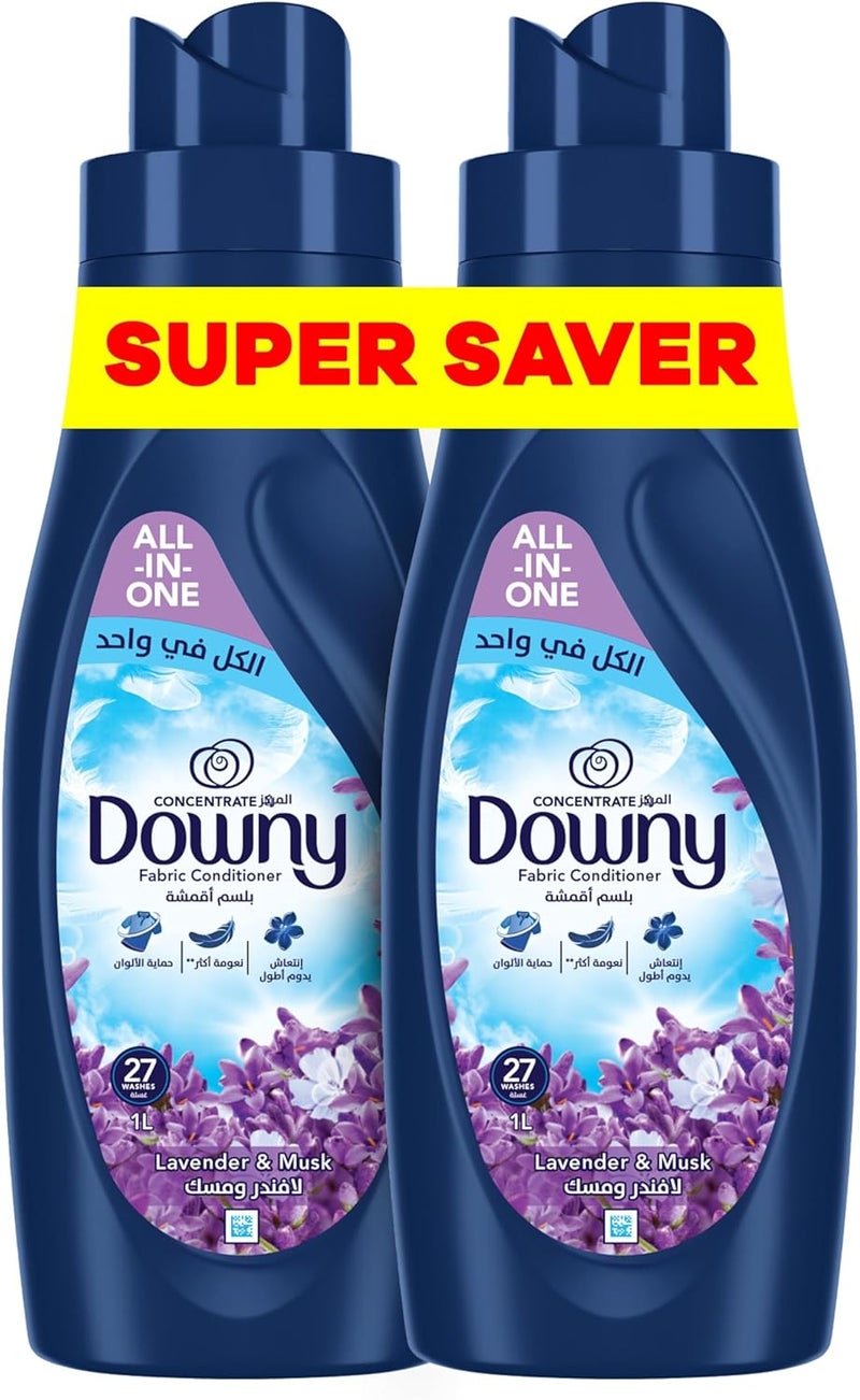Downy Fabric Conditioner, Concentrate, Lavender & Musk Variant, Color Protection, More Softness, Longer Lasting Freshness, 1L, Equal to 3L Downy Dilute, 2 x 1 Litre - Image 1