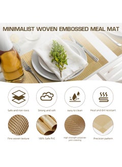 Zibuyu ZIBUYU® 6Pcs Table Mat, PVC Placemats for Dining Table Mat Resistant Dish Placemats for Dining Table Wedding Banquet Placemat, Golden, Dining Table Accessories for Home, 17.7x11.8 Inches  - Image 3