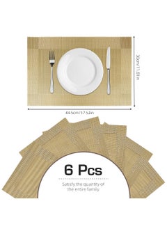Zibuyu ZIBUYU® 6Pcs Table Mat, PVC Placemats for Dining Table Mat Resistant Dish Placemats for Dining Table Wedding Banquet Placemat, Golden, Dining Table Accessories for Home, 17.7x11.8 Inches  - Image 2