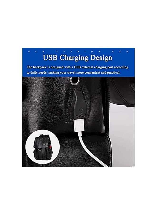 PROMASS Fashion Man Vintage Retro Backpack PU Leather Travel Bag laptop backpack School Bookbag for College Travel Backpack designed for 15 Inch Macbook Computer  - Image 3