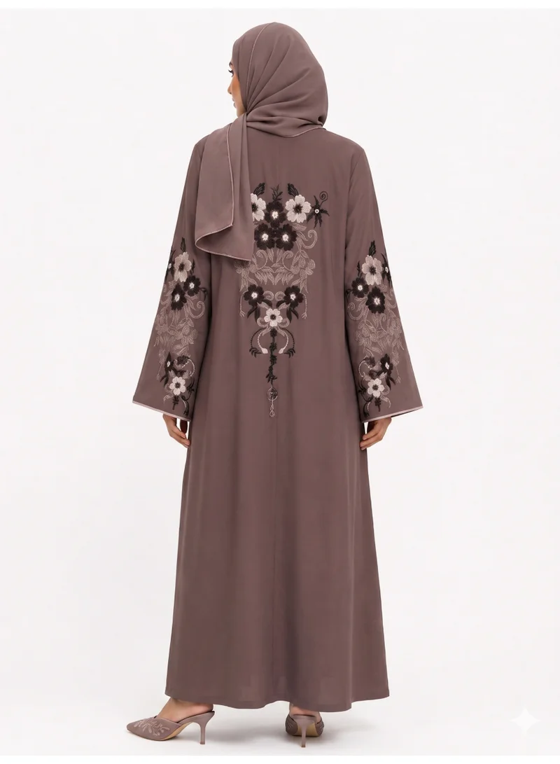 عباءات ريم Embroidered Hem Abaya with Matching Sheila