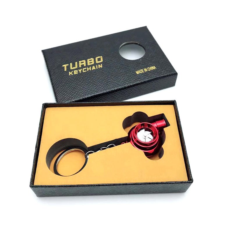 Cross-border car turbo keychain metal creative high-end luminous LED turbo car keychain pendant Boxed---Red - Image 1
