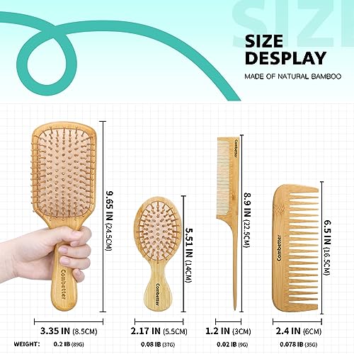 Combetter 100% Bamboo Hair Brushes and Comb Set by Combetter, Comb for Women and Detangling, Great on All Hair, Eco-Friendly and Handmade for Women Men and Kids - Image 5