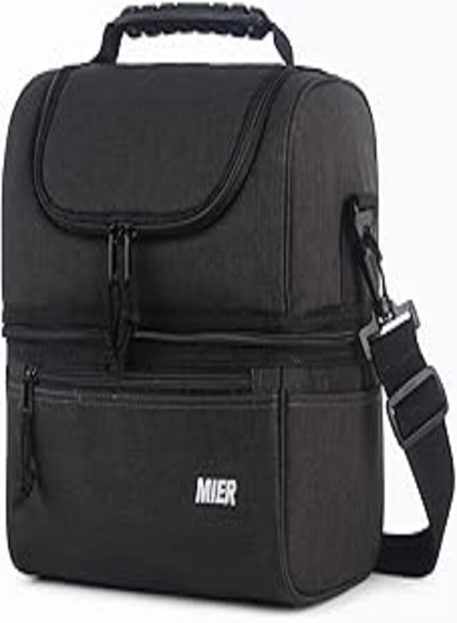 MIER Adult Lunch Box Insulated Lunch Bag Large Cooler Tote Bag for Men, Women, Double Deck Cooler (Dark Grey, Large)