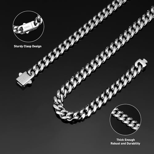 waitrose 7mm Silver Chain for Men Miami Cuban Link Mens Chain,316L Stainless Steel and 925 Sterling Silver Chains for Men Necklace - Image 4