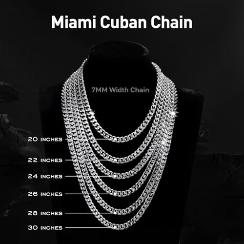 waitrose 7mm Silver Chain for Men Miami Cuban Link Mens Chain,316L Stainless Steel and 925 Sterling Silver Chains for Men Necklace - Image 5