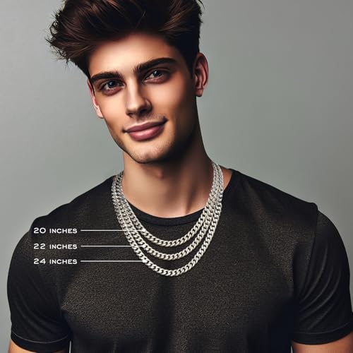 waitrose 7mm Silver Chain for Men Miami Cuban Link Mens Chain,316L Stainless Steel and 925 Sterling Silver Chains for Men Necklace - Image 2