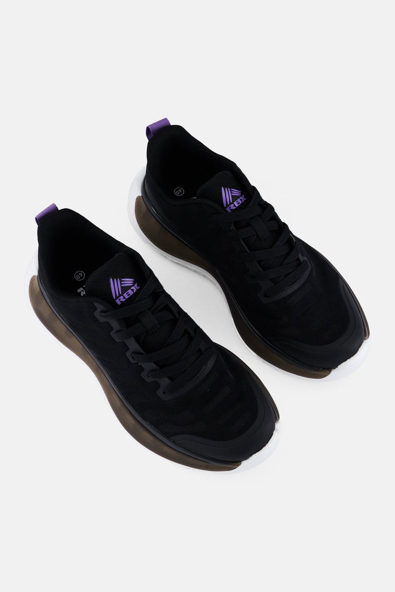 RBX Women Brand Logo Lace Up Training Shoes, Black - Image 3